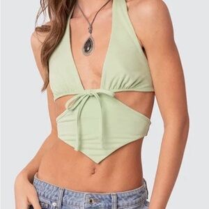 Edikted Light Green Halter Crop Top